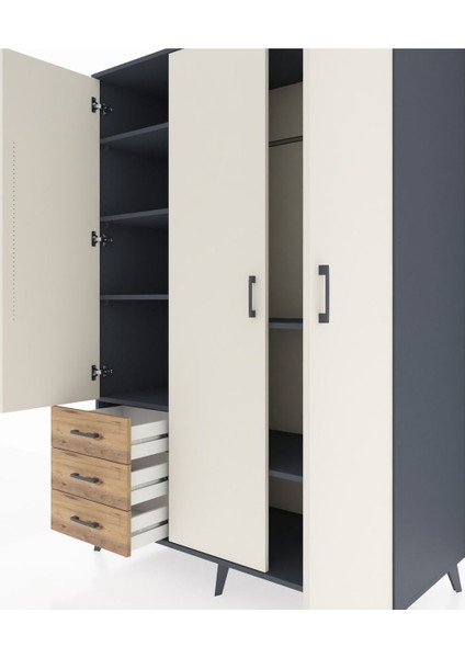 Kronos Dolap 6 Raflı 3 Çekmeceli Tek Askılı 132X59X195 Antrasit-Aytaşı/çam fırsatları