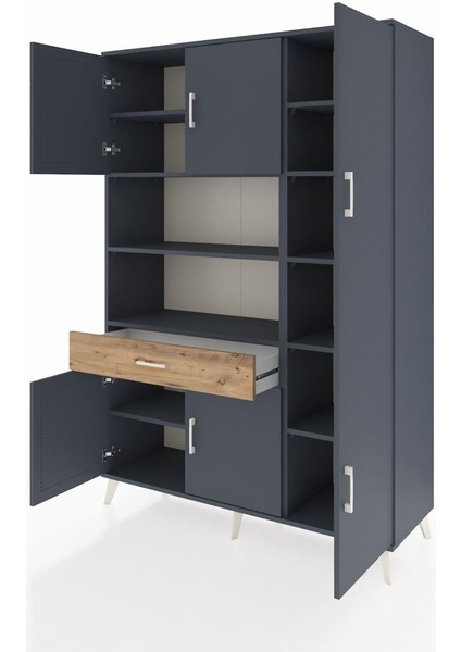 Hyperion Dolap 10 Raflı Tek Çekmeceli 6 Kapaklı 132X44X195 Antrasit-Antrasit/çam modelleri