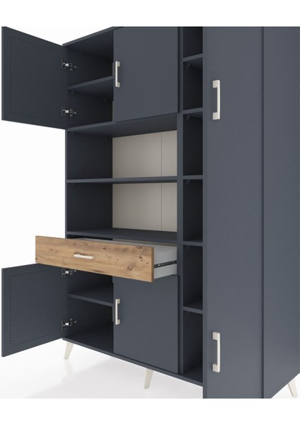 Hyperion Dolap 10 Raflı Tek Çekmeceli 6 Kapaklı 132X44X195 Antrasit-Antrasit/çam fırsatları