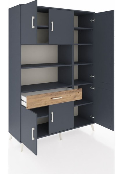 Hyperion Dolap 10 Raflı Tek Çekmeceli 6 Kapaklı 132X44X195 Antrasit-Antrasit/çam indirimleri