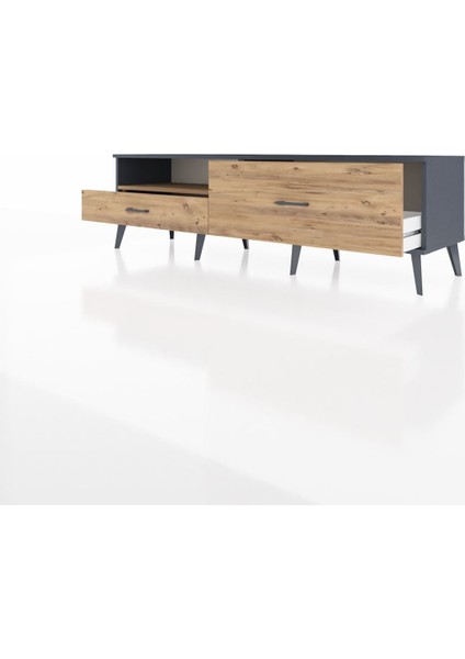 Hyperion Tv Ünitesi Tek Raflı 2 Çekmeceli 176X44X51 Antrasit-Çam/çam modelleri