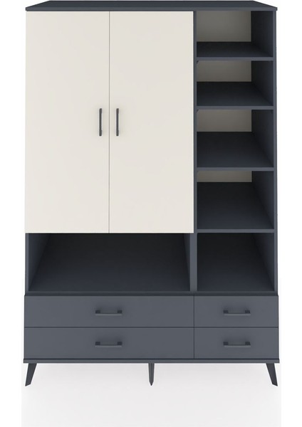 Kronos Dolap 10 Raflı 4 Çekmeceli 2 Kapaklı 132X59X195 Antrasit-Aytaşı/antrasit