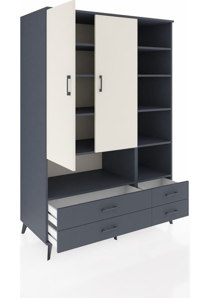Kronos Dolap 10 Raflı 4 Çekmeceli 2 Kapaklı 132X59X195 Antrasit-Aytaşı/antrasit indirimleri