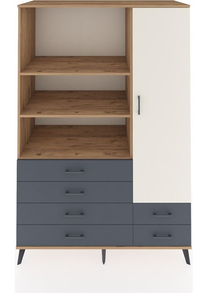 Kronos Dolap 7 Raflı 6 Çekmeceli Tek Kapaklı 132X59X195 Çam-Aytaşı/antrasit