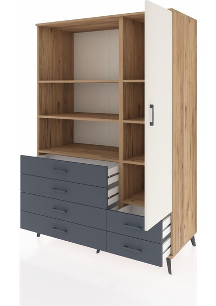 Kronos Dolap 7 Raflı 6 Çekmeceli Tek Kapaklı 132X59X195 Çam-Aytaşı/antrasit modelleri