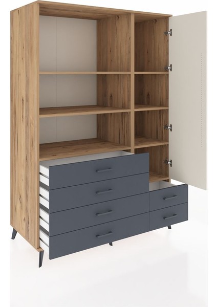 Kronos Dolap 7 Raflı 6 Çekmeceli Tek Kapaklı 132X59X195 Çam-Aytaşı/antrasit indirimleri