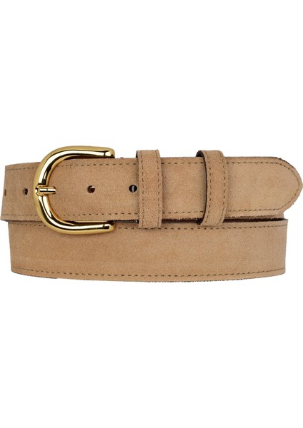 %100 Hakiki Deri, Gold Tokalı 4 cm Açık Sarı Süet Kadın Kemeri; Kot, Spor Kemer=süet.26.sarı