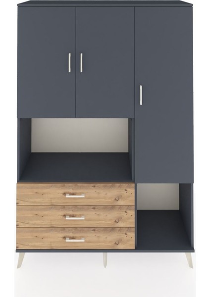 Hyperion Dolap 6 Raflı 3 Çekmeceli 3 Kapaklı 132X44X195 Antrasit-Antrasit/çam
