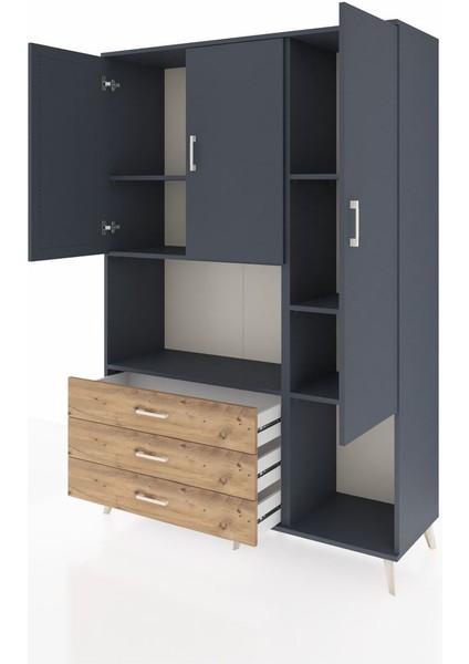 Hyperion Dolap 6 Raflı 3 Çekmeceli 3 Kapaklı 132X44X195 Antrasit-Antrasit/çam modelleri