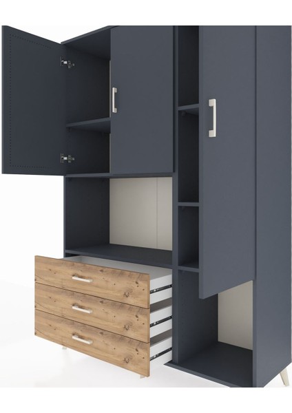 Hyperion Dolap 6 Raflı 3 Çekmeceli 3 Kapaklı 132X44X195 Antrasit-Antrasit/çam fırsatları