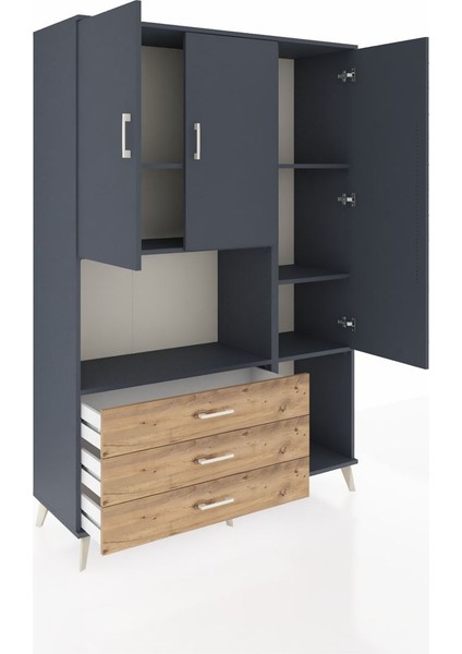 Hyperion Dolap 6 Raflı 3 Çekmeceli 3 Kapaklı 132X44X195 Antrasit-Antrasit/çam indirimleri
