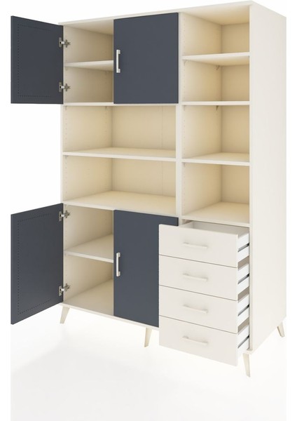 Kronos Dolap 9 Raflı 4 Çekmeceli 4 Kapaklı 132X59X195 Aytaşı-Antrasit/aytaşı modelleri