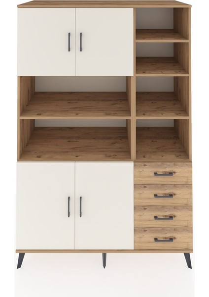 Kronos Dolap 9 Raflı 4 Çekmeceli 4 Kapaklı 132X59X195 Çam-Aytaşı/çam