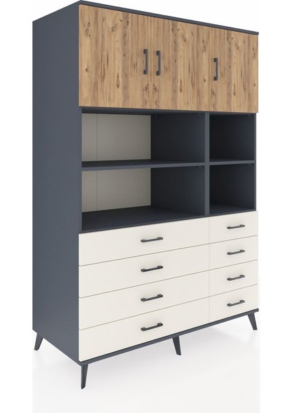 Kronos Dolap 8 Raflı 8 Çekmeceli 3 Kapaklı 132X59X195 Antrasit-Çam/aytaşı fiyatları