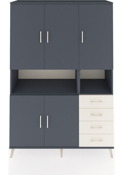 Hyperion Dolap 7 Raflı 4 Çekmeceli 5 Kapaklı 132X44X195 Antrasit-Antrasit/aytaşı