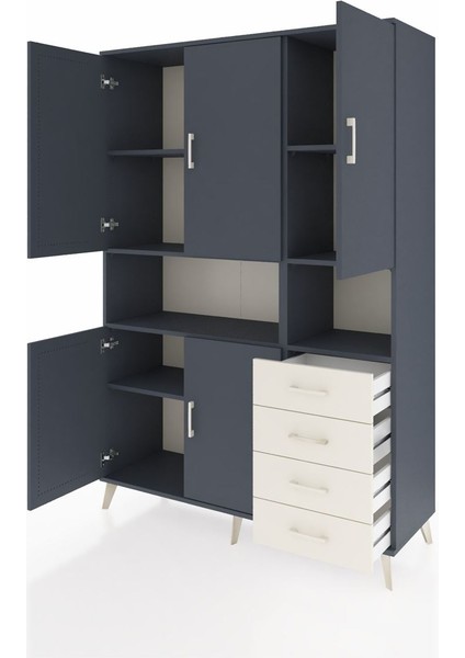 Hyperion Dolap 7 Raflı 4 Çekmeceli 5 Kapaklı 132X44X195 Antrasit-Antrasit/aytaşı modelleri