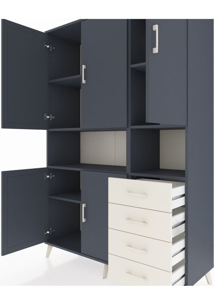 Hyperion Dolap 7 Raflı 4 Çekmeceli 5 Kapaklı 132X44X195 Antrasit-Antrasit/aytaşı fırsatları