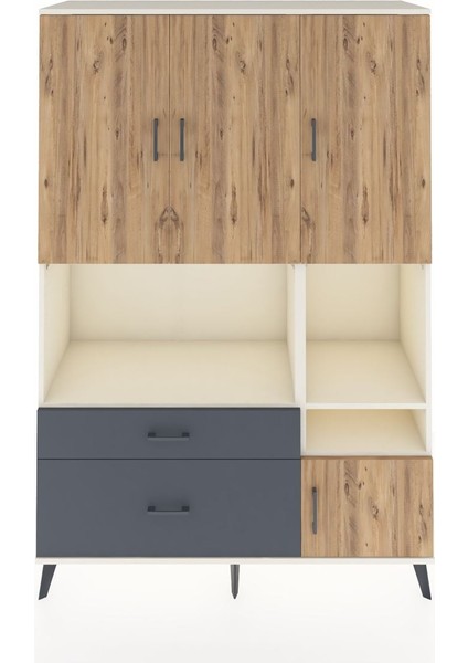 Hyperion Dolap 7 Raflı 2 Çekmeceli 4 Kapaklı 132X44X195 Aytaşı-Çam/antrasit