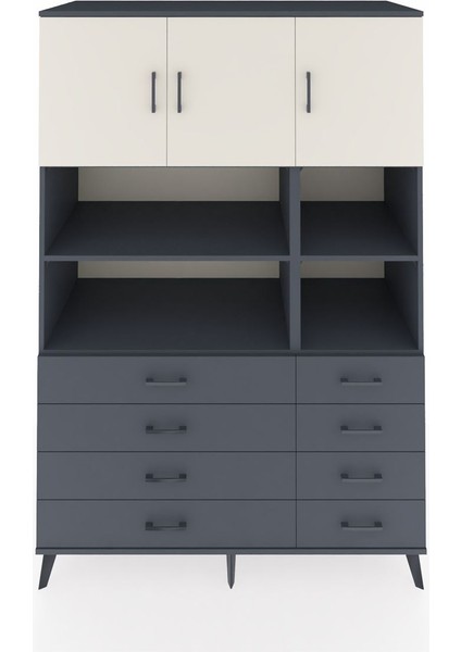 Kronos Dolap 8 Raflı 8 Çekmeceli 3 Kapaklı 132X59X195 Antrasit-Aytaşı/antrasit
