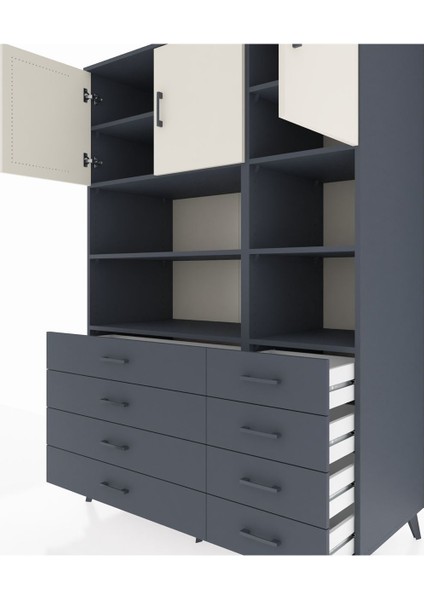 Kronos Dolap 8 Raflı 8 Çekmeceli 3 Kapaklı 132X59X195 Antrasit-Aytaşı/antrasit fırsatları