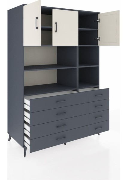 Kronos Dolap 8 Raflı 8 Çekmeceli 3 Kapaklı 132X59X195 Antrasit-Aytaşı/antrasit indirimleri