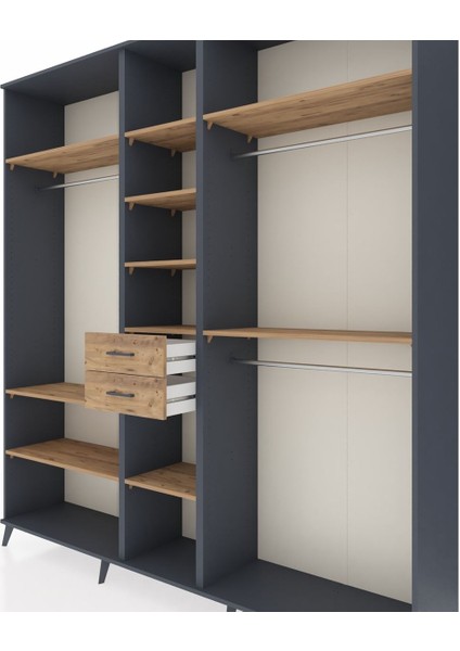 Hyperion Dolap 10 Raflı 2 Çekmeceli 3 Askılı 220X44X243 Antrasit-Çam/çam fırsatları