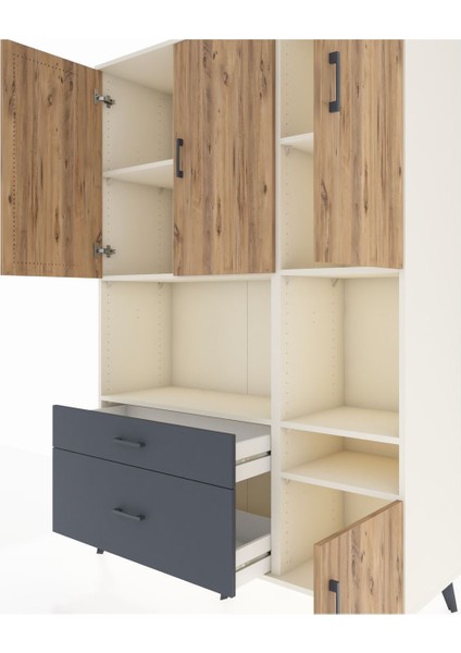 Hyperion Dolap 7 Raflı 2 Çekmeceli 4 Kapaklı 132X44X195 Aytaşı-Çam/antrasit fırsatları
