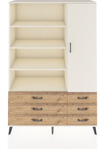 Hyperion Dolap 8 Raflı 6 Çekmeceli Tek Kapaklı 132X44X195 Aytaşı-Aytaşı/çam
