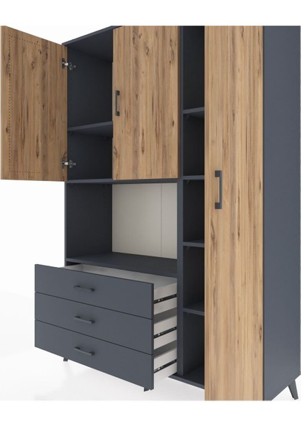 Hyperion Dolap 7 Raflı 3 Çekmeceli 3 Kapaklı 132X44X195 Antrasit-Çam/antrasit fırsatları