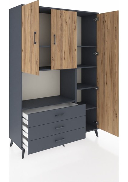 Hyperion Dolap 7 Raflı 3 Çekmeceli 3 Kapaklı 132X44X195 Antrasit-Çam/antrasit indirimleri