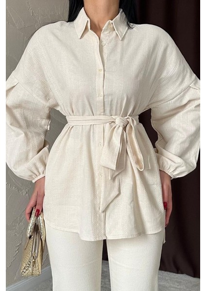 Bej Petek Jakar Kumaşlı Gömlek fırsatları