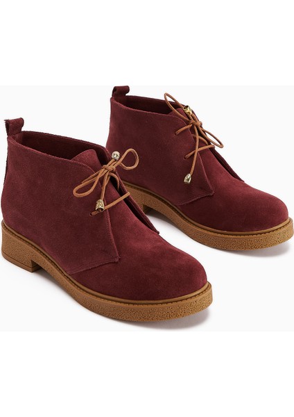 Henna Hakiki Deri Bordo Süet Bağcıklı Kadın Bot fiyatları