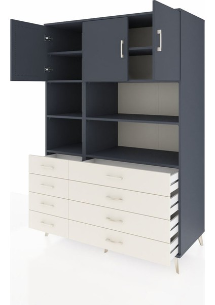 Kronos Dolap 8 Raflı 8 Çekmeceli 3 Kapaklı 132X59X195 Antrasit-Antrasit/aytaşı modelleri