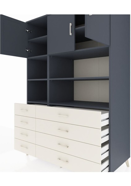 Kronos Dolap 8 Raflı 8 Çekmeceli 3 Kapaklı 132X59X195 Antrasit-Antrasit/aytaşı fırsatları