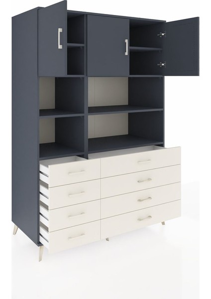 Kronos Dolap 8 Raflı 8 Çekmeceli 3 Kapaklı 132X59X195 Antrasit-Antrasit/aytaşı indirimleri