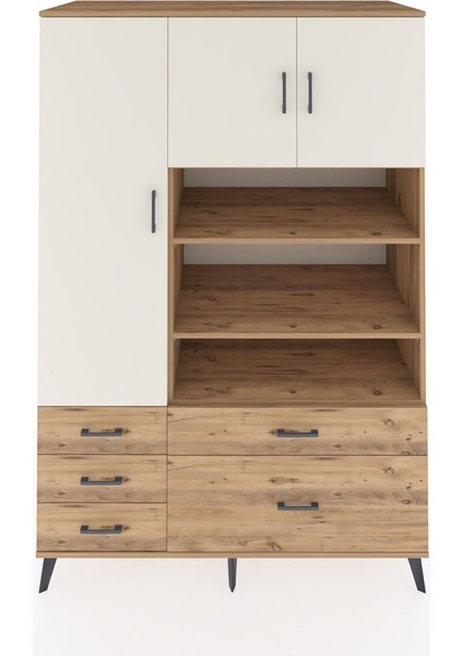 Kronos Dolap 9 Raflı 5 Çekmeceli 3 Kapaklı 132X59X195 Çam-Aytaşı/çam