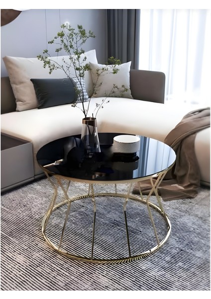 Kum Saati Zigon Orta Sehpa Gold Ayak Siyah Cam