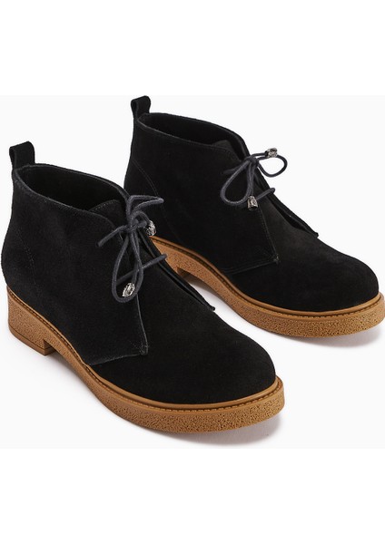 Henna Hakiki Deri Siyah Süet Bağcıklı Kadın Bot fiyatları