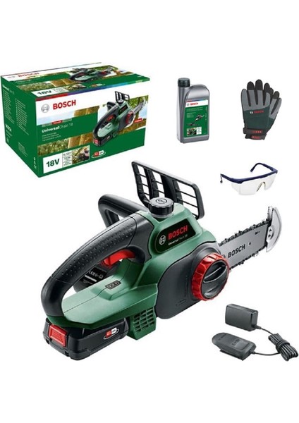 Universalchain 18V Akülü Zincir Ağaç Kesme + Gözlük + Eldiven + Zincir Yağı Seti