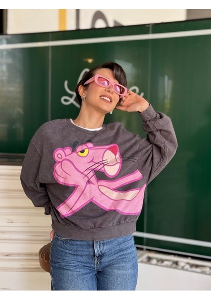 Pembe Panter Baskılı Sweatshirt modelleri