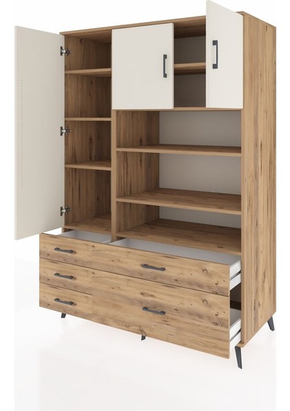 Kronos Dolap 9 Raflı 5 Çekmeceli 3 Kapaklı 132X59X195 Çam-Aytaşı/çam modelleri