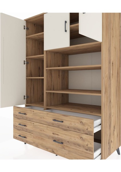 Kronos Dolap 9 Raflı 5 Çekmeceli 3 Kapaklı 132X59X195 Çam-Aytaşı/çam fırsatları