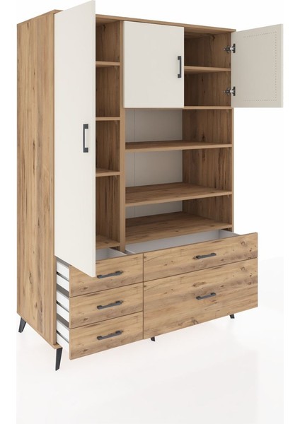 Kronos Dolap 9 Raflı 5 Çekmeceli 3 Kapaklı 132X59X195 Çam-Aytaşı/çam indirimleri