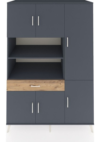 Kronos Dolap 10 Raflı Tek Çekmeceli 6 Kapaklı 132X59X195 Antrasit-Antrasit/çam