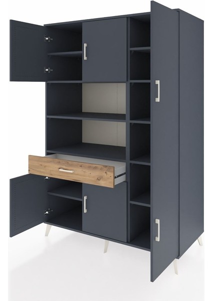 Kronos Dolap 10 Raflı Tek Çekmeceli 6 Kapaklı 132X59X195 Antrasit-Antrasit/çam modelleri