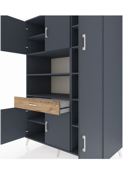 Kronos Dolap 10 Raflı Tek Çekmeceli 6 Kapaklı 132X59X195 Antrasit-Antrasit/çam fırsatları