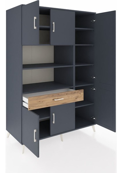 Kronos Dolap 10 Raflı Tek Çekmeceli 6 Kapaklı 132X59X195 Antrasit-Antrasit/çam indirimleri