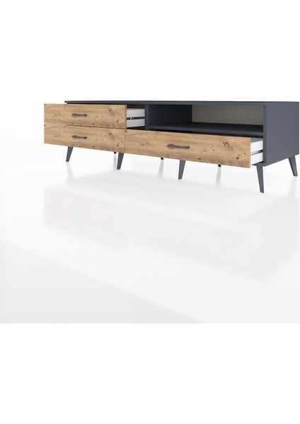 Kronos Tv Ünitesi Tek Raflı 3 Çekmeceli 176X59X51 Antrasit-Antrasit/çam modelleri