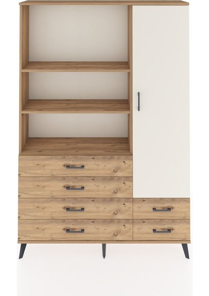 Arges Dolap 7 Raflı 6 Çekmeceli Tek Kapaklı 132X30X195 Çam-Aytaşı/çam