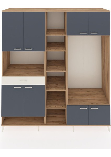 Kronos Dolap 12 Raflı Tek Çekmeceli 8 Kapaklı 220X59X243 Çam-Antrasit/aytaşı